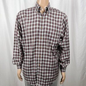 Brooks Brothers Men's Large Red Green Plaid Non-Iron Long Sleeve Button-Up Shirt